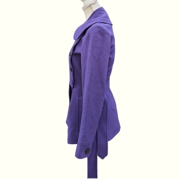 Aquascutum London Women's Wool Purple Peplum Buttoned Coat with Belt Size 6 Reg - Picture 2 of 10